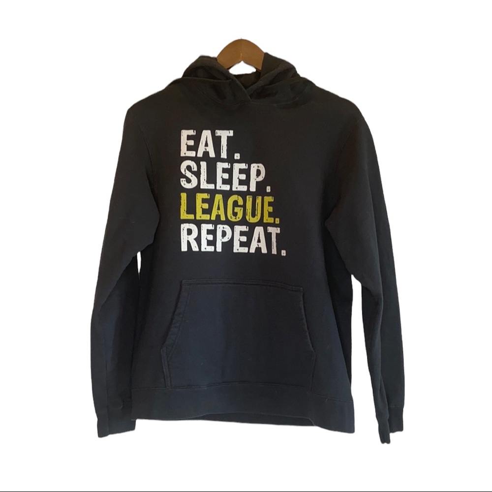 Eat Sleep League Repeat Black Pullover Hoodie - Picture 1 of 8